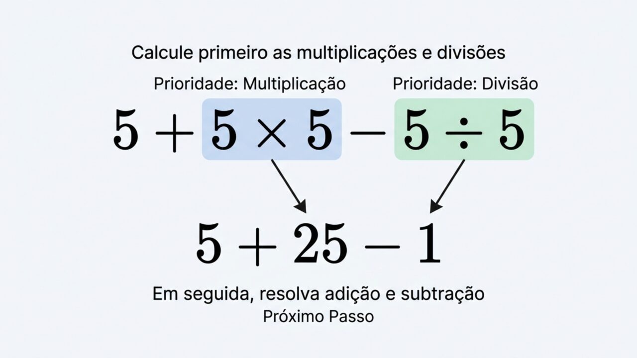 Resolva 5 + 5 × 5 − 5 ÷ 5 e teste se você consegue chegar ao resultado correto sem calculadora