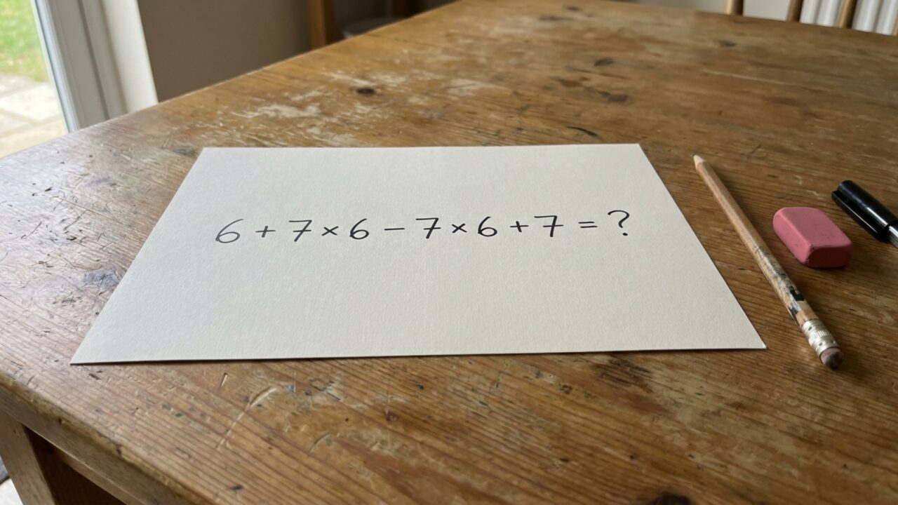 Resolva 6 + 7 × 6 − 7 × 6 + 7 e teste se você consegue chegar ao resultado correto sem precisar de calculadora