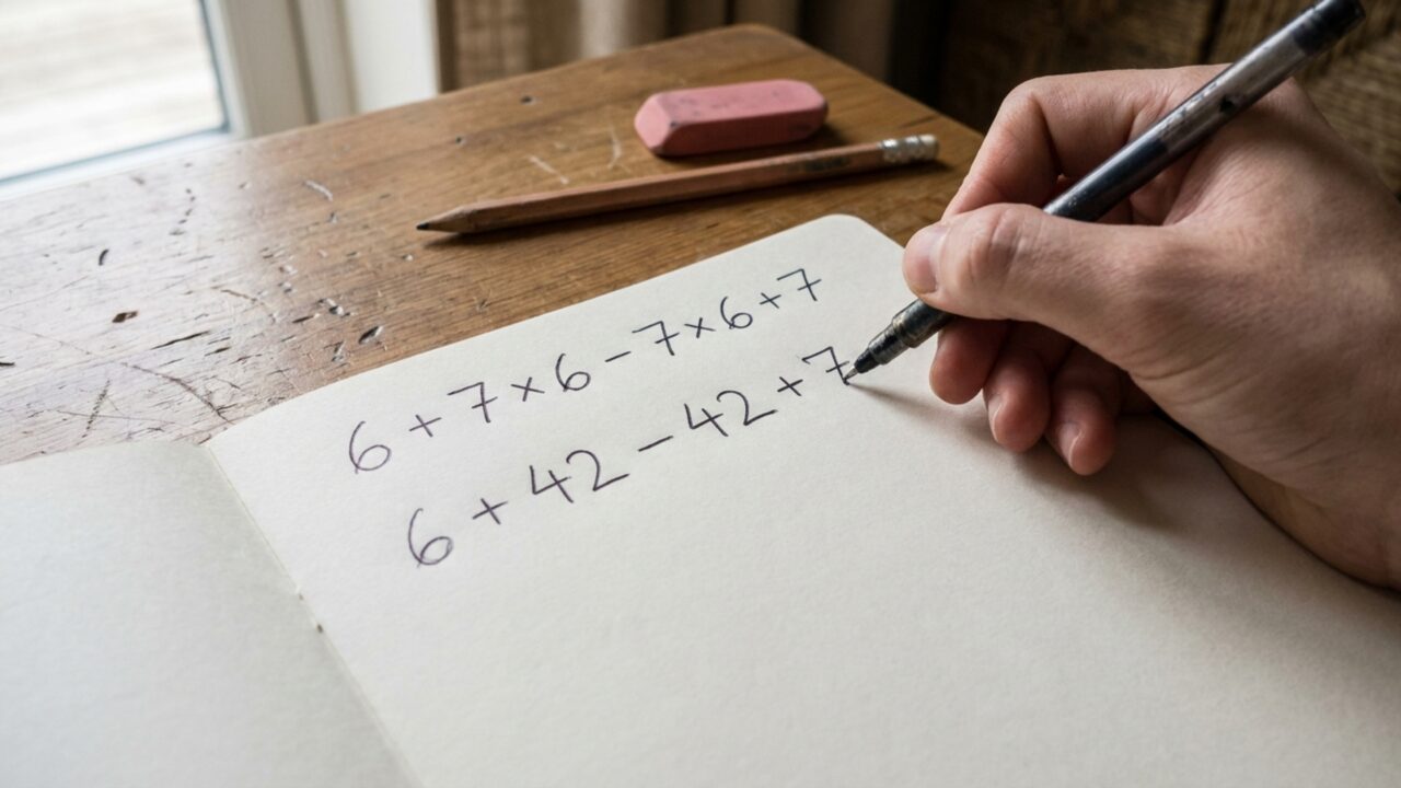 Resolva 6 + 7 × 6 − 7 × 6 + 7 e teste se você consegue chegar ao resultado correto sem precisar de calculadora