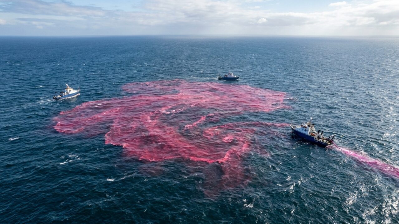 Cientistas tingiram de rosa uma parte do oceano e derramaram 65.000 litros de soda cáustica para um experimento