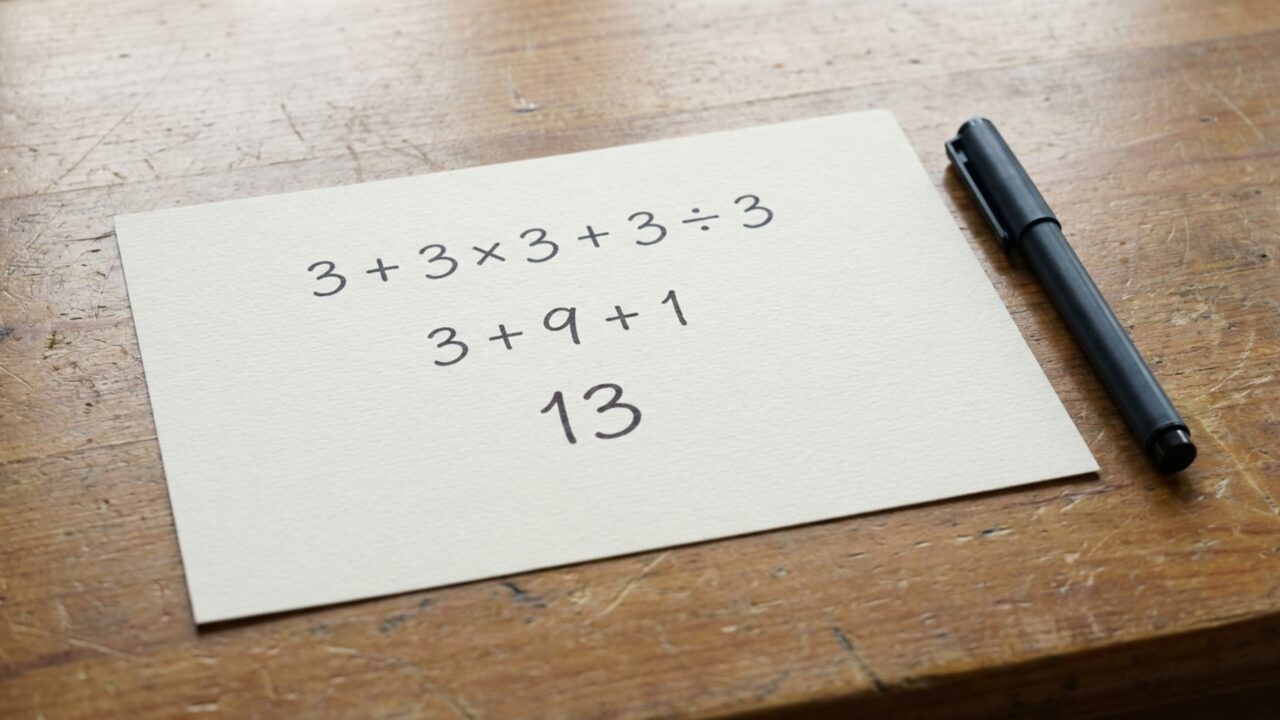Resolva 3 + 3 × 3 + 3 ÷ 3 e descubra se quatro números iguais são suficientes para fazer muita gente errar