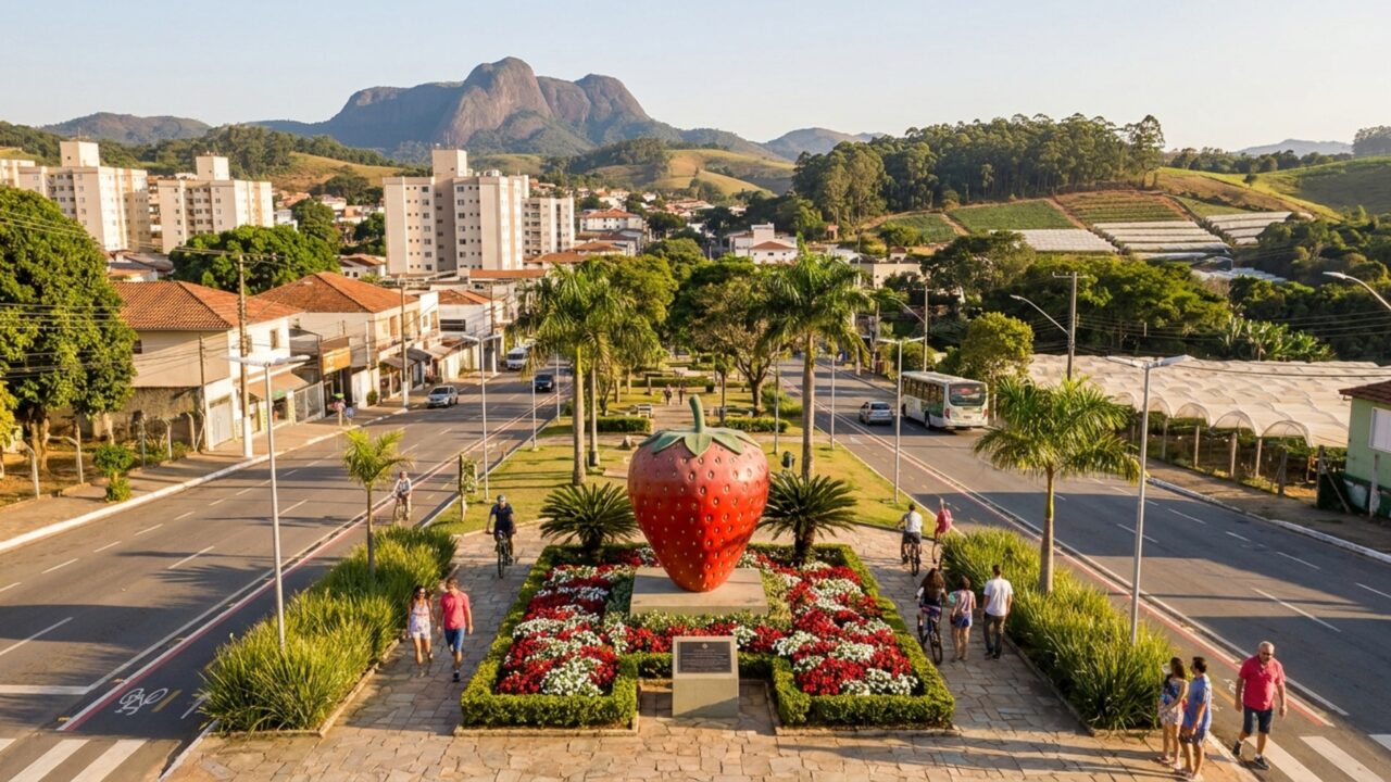Capital Nacional do Morango por lei federal: a cidade a 65 km de São Paulo que lidera a qualidade de vida no estado e guarda uma rocha de 1.418 metros