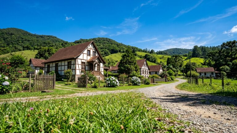 Pomerode reúne casas enxaimel, jardins e paisagens rurais //