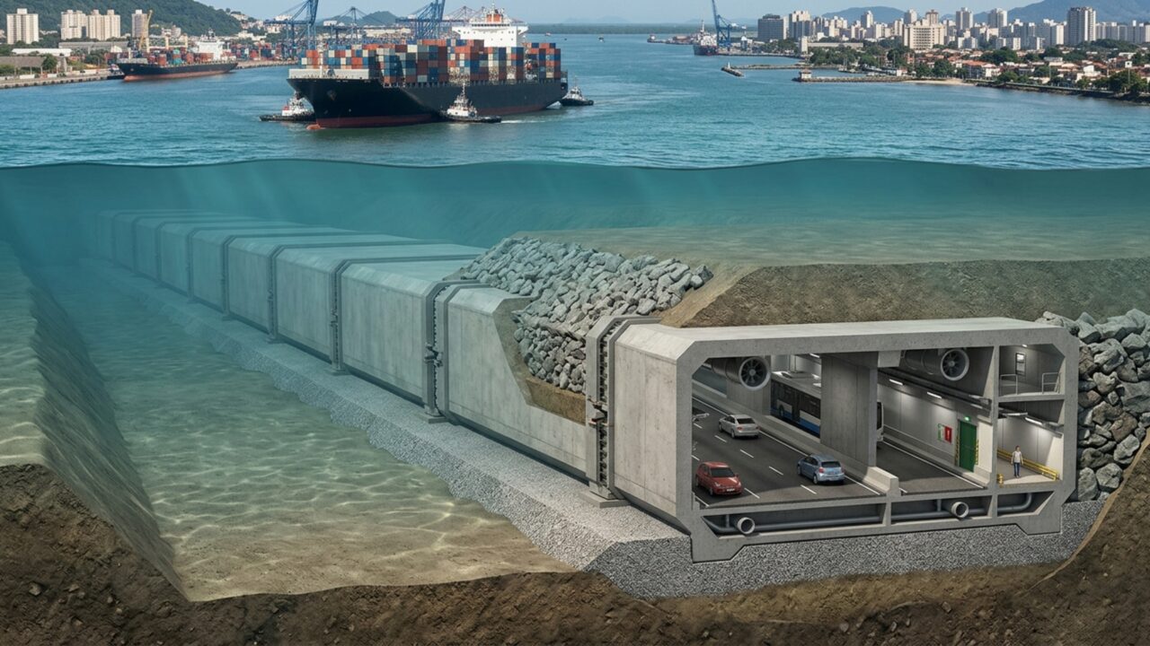 Megaprojeto brasileiro de R$ 6,8 bilhões: primeiro túnel imerso da América Latina será instalado no fundo do canal entre Santos e Guarujá