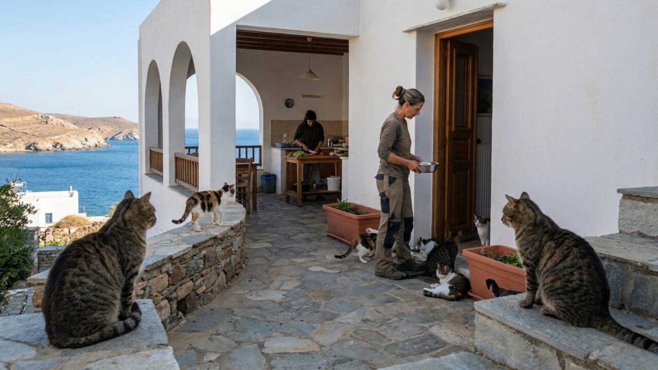 Um refúgio na Grécia oferece alojamento gratuito com café da manhã em troca de cuidar de gatos em uma ilha paradisíaca