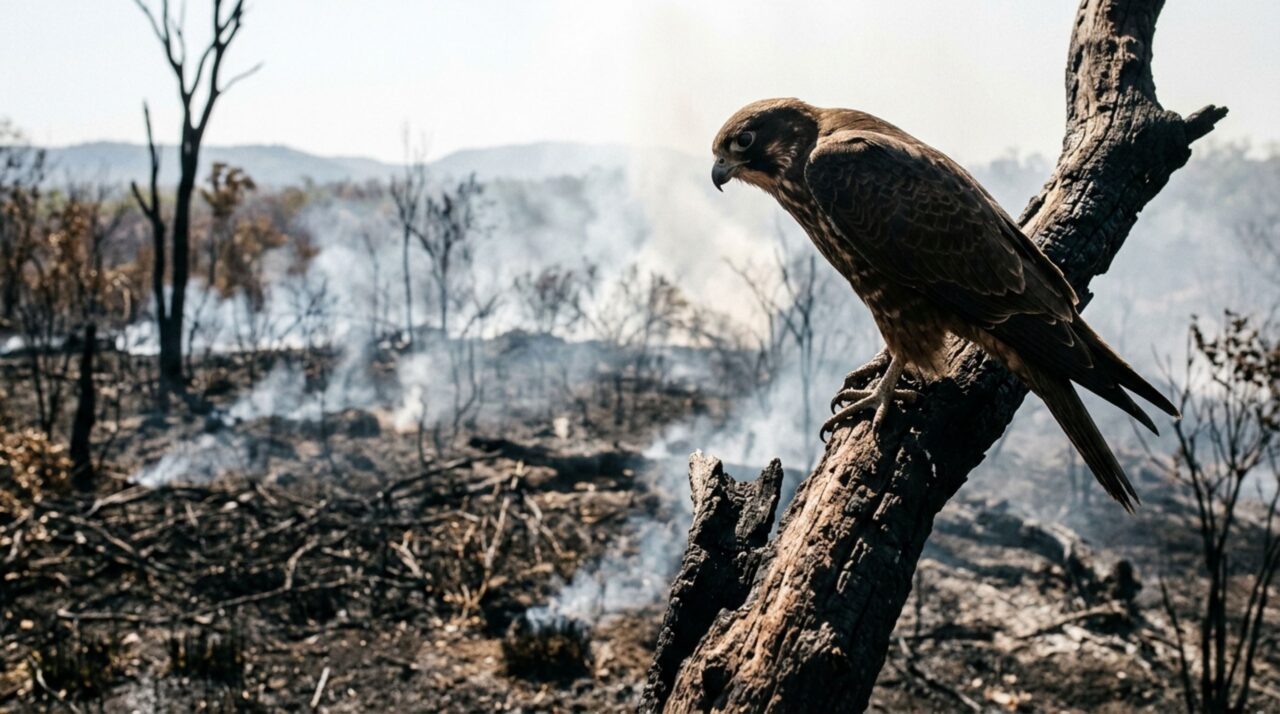 Relatos e estudos na Austrália documentam rapinantes utilizando brasas para dispersar presas em novas áreas