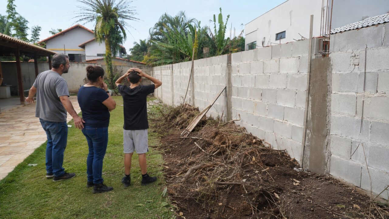 Família volta do fim de semana e encontra cerca viva de mais de 20 anos arrancada para construção de parede, ela exige replantio e indenização pelas árvores removidas