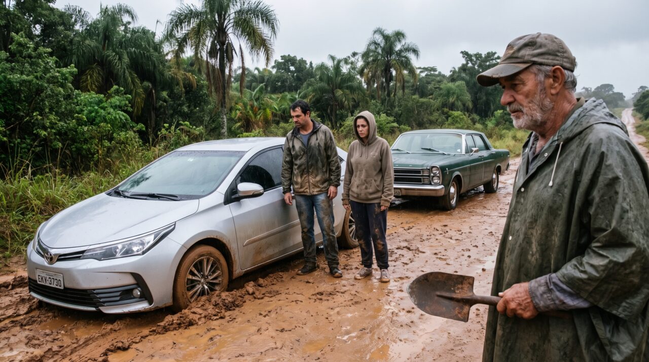Depois de errar a saída de uma rodovia, aposentado segue uma estrada secundária por 40 quilômetros e termina ajudando uma família cujo carro estava atolado havia horas sem sinal de celular