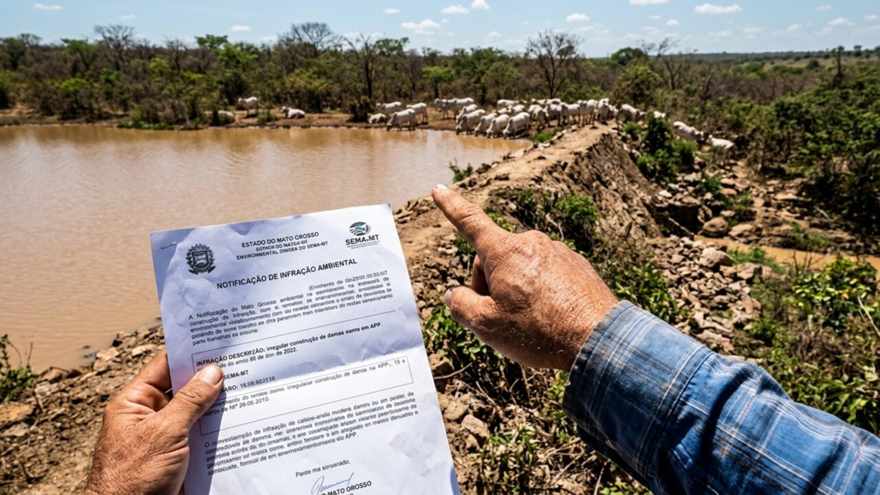 Produtor constrói pequeno açude para garantir água ao gado e meses depois é autuado porque a barragem alterou o curso natural de um riacho