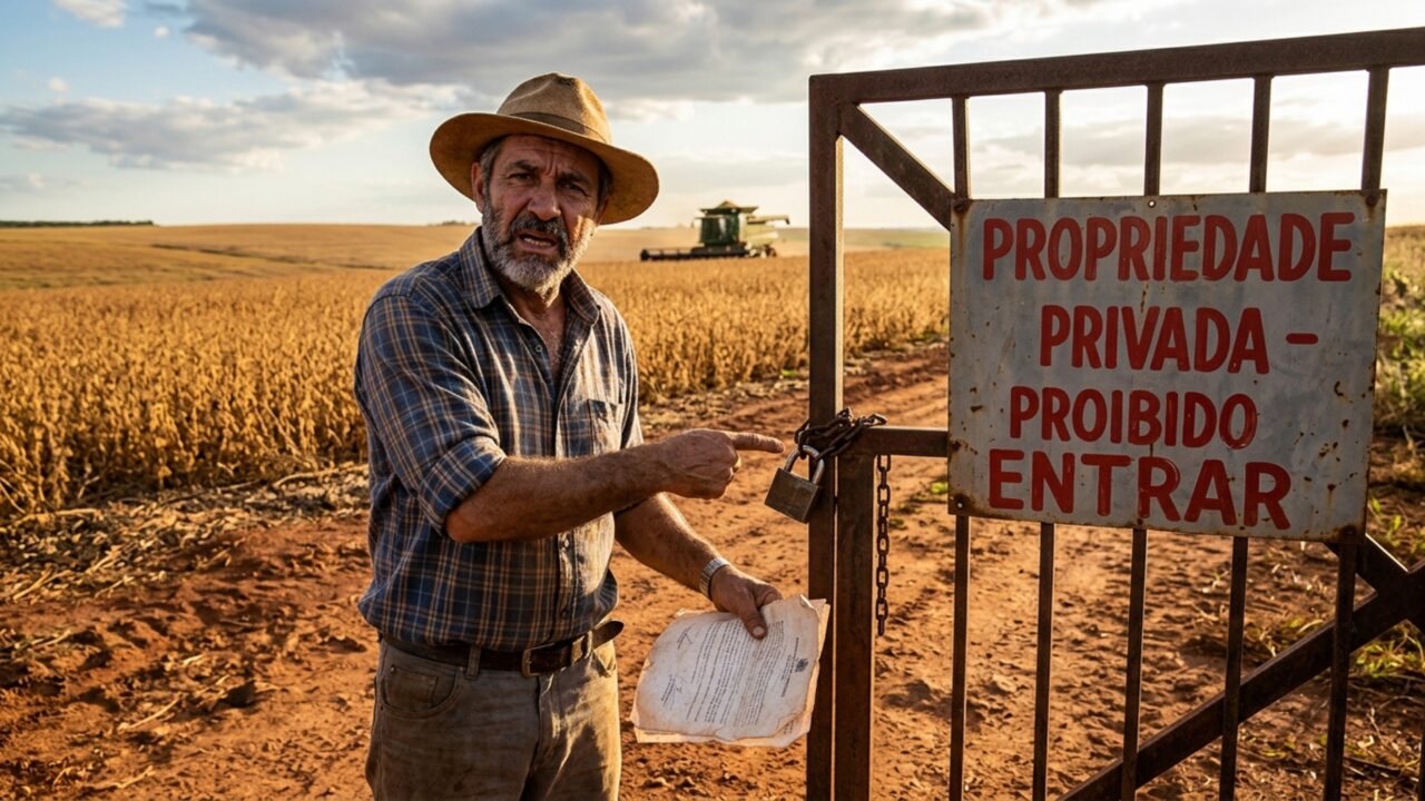 Agricultor arrenda propriedade, planta 40 hectares de soja e pouco antes da colheita descobre que fazenda foi vendida e novo dono proíbe sua entrada