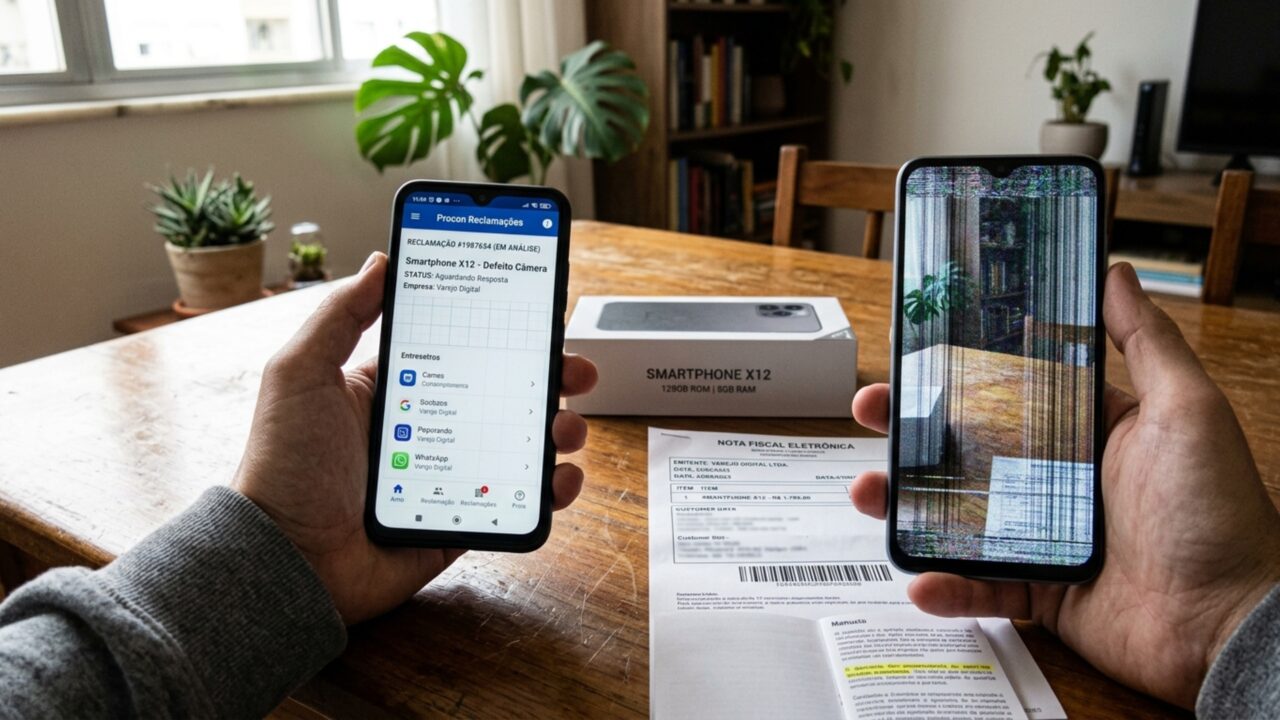 Consumidora paga por celular novo, encontra peças trocadas na assistência e percebe que recebeu aparelho recondicionado vendido como lacrado