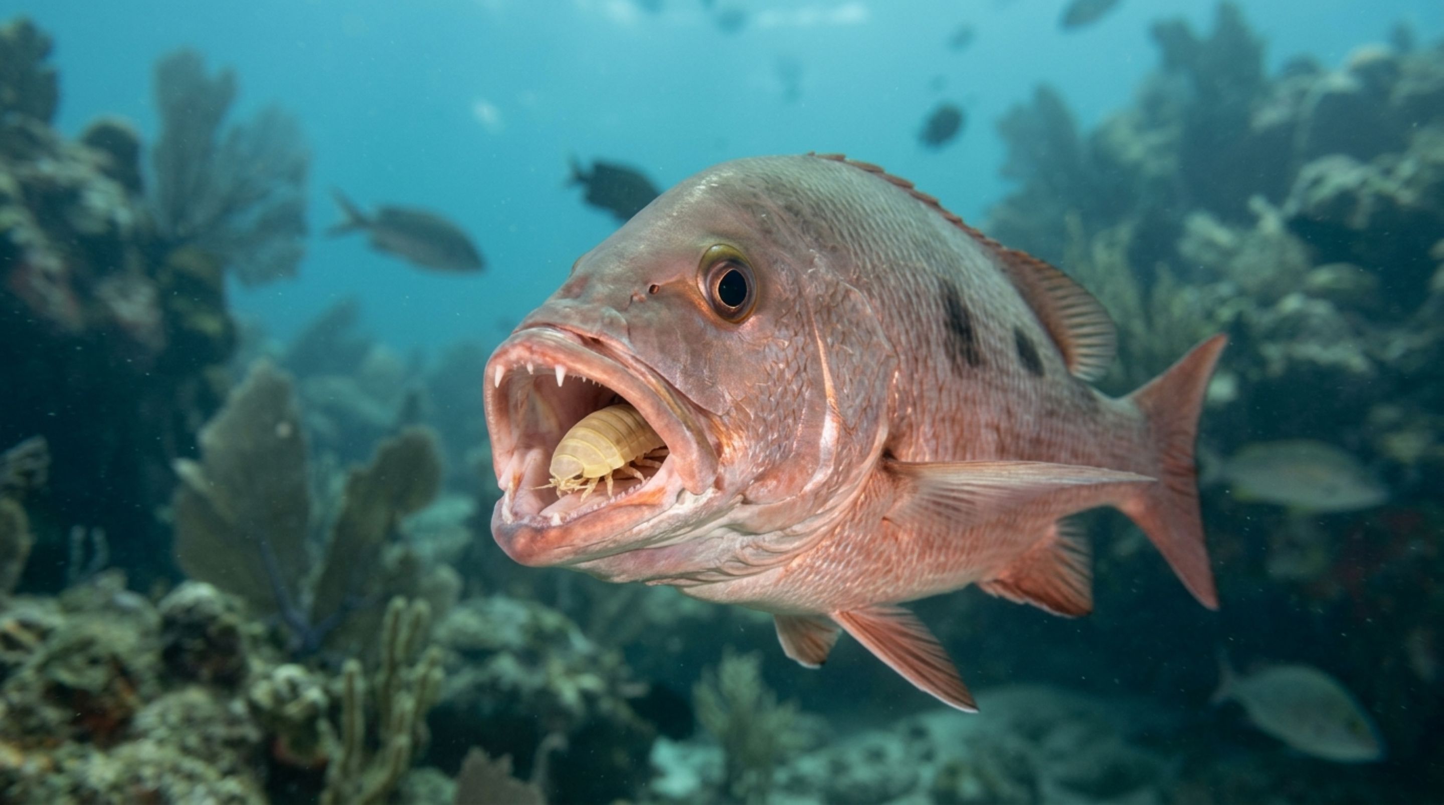 O isópode Cymothoa exigua pode ocupar o lugar da língua atrofiada de peixes como o pargo Lutjanus guttatus