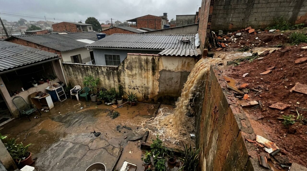 Família volta de viagem e percebe que vizinho elevou o terreno e agora a água da chuva corre diretamente para seu quintal