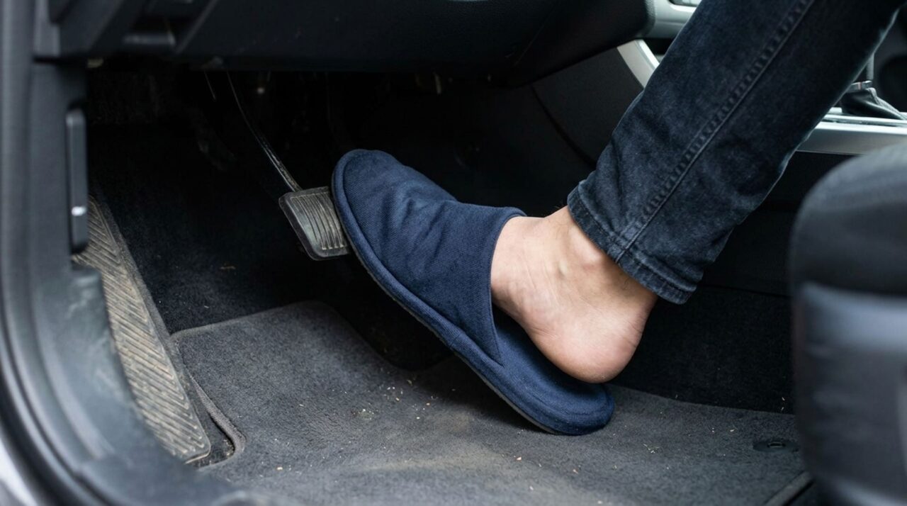 Motorista é multado por dirigir usando chinelo solto e descobre que o problema não é o chinelo, mas se o calçado fica firme nos pés