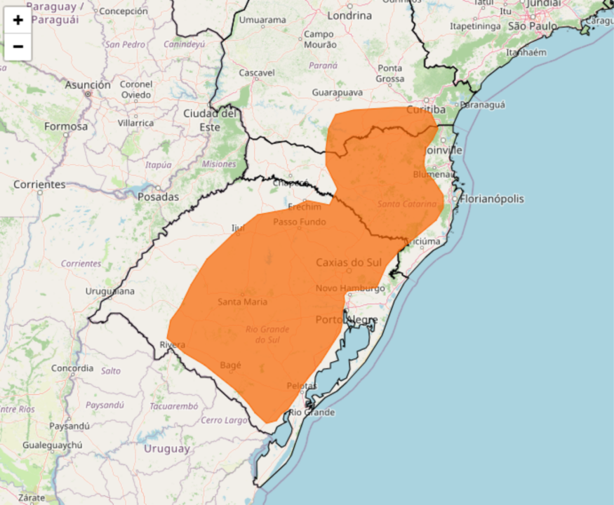 Forte queda de temperatura coloca várias regiões de SC, RS e PR em alerta no sábado, 22