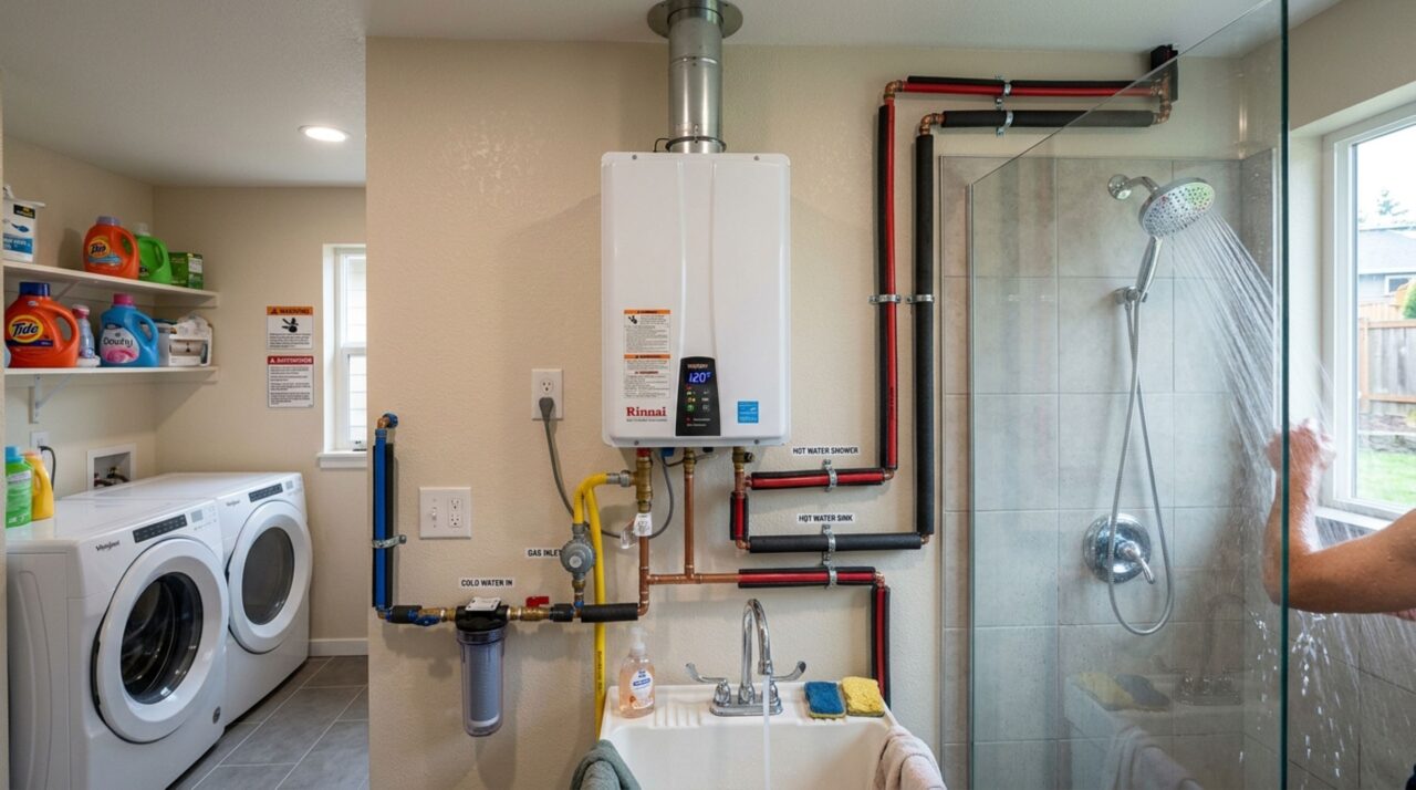 Adeus chuveiro elétrico de 7.500 watts: o aquecedor de passagem a gás esquenta a água da casa inteira sem reservatório, mantém a temperatura quando alguém abre outra torneira, funciona na queda de energia, e gasta menos da metade no mesmo banho