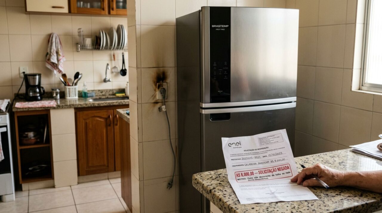 Morador tem televisão e geladeira avaliadas em R$ 8 mil, queimadas após queda de luz em sua casa, pede ressarcimento e a distribuidora de energia nega o pagamento depois de uma análise técnica apontar outra causa para os danos