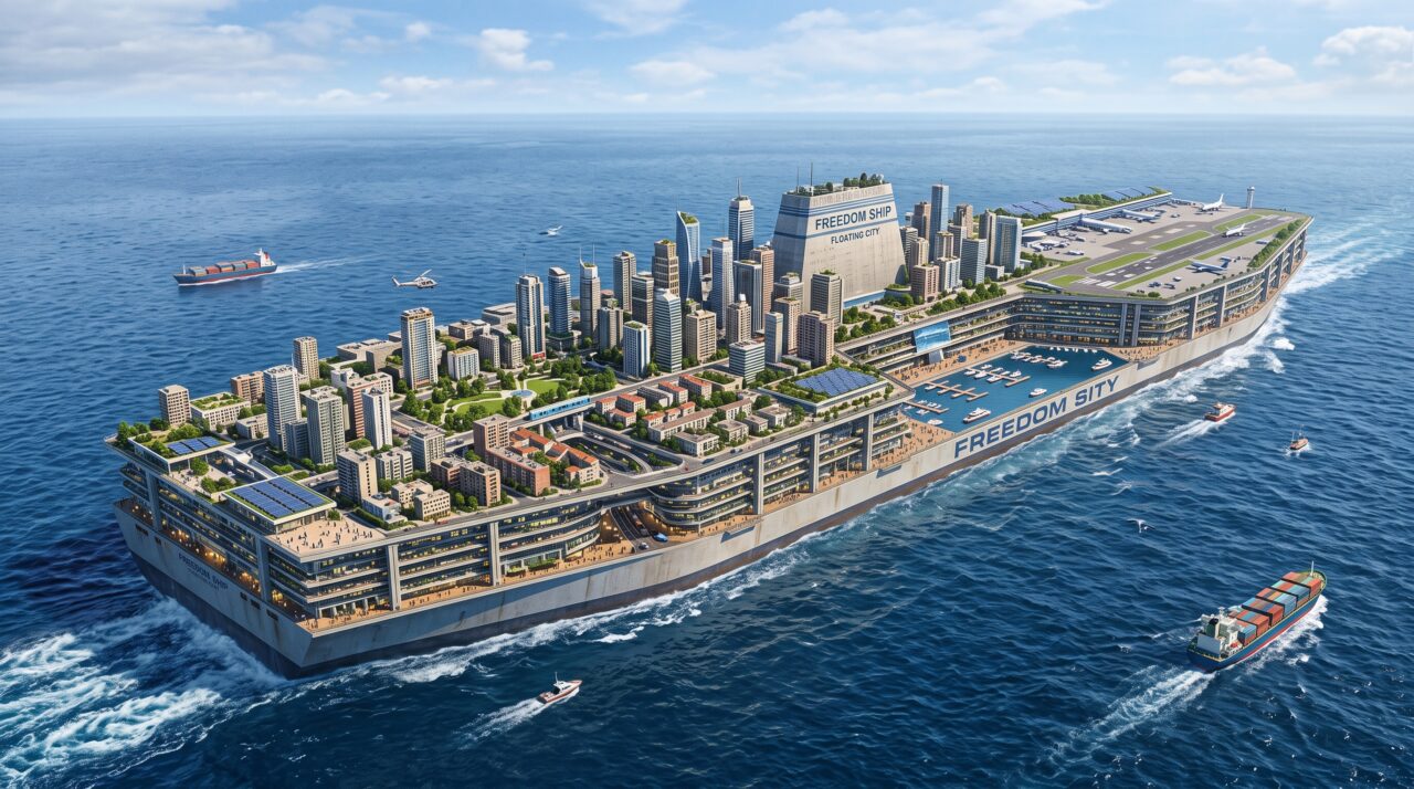 O projeto do navio Freedom Ship, a maior cidade flutuante do planeta.