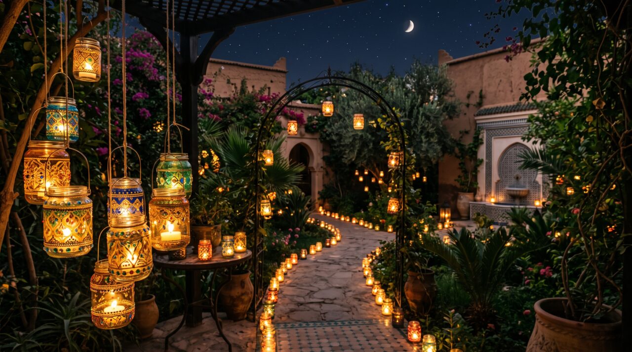 Como eu transformei potes de vidro de maionese em lanternas marroquinas para iluminar o jardim com uma decoração com cara de loja chique