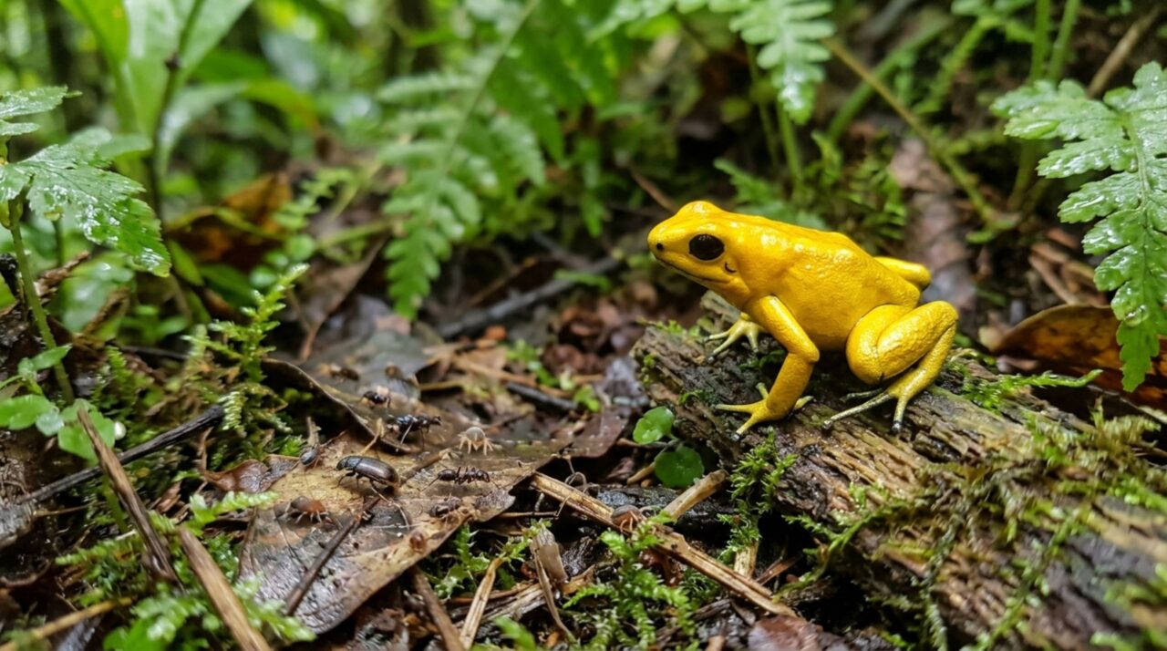 No sapo-dourado Phyllobates terribilis, a dieta natural tem papel essencial na formação da poderosa defesa química presente nas secreções da pele