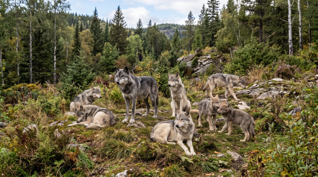 O papel dos irmãos mais velhos no cuidado e alimentação dos filhotes de lobo na matilha.