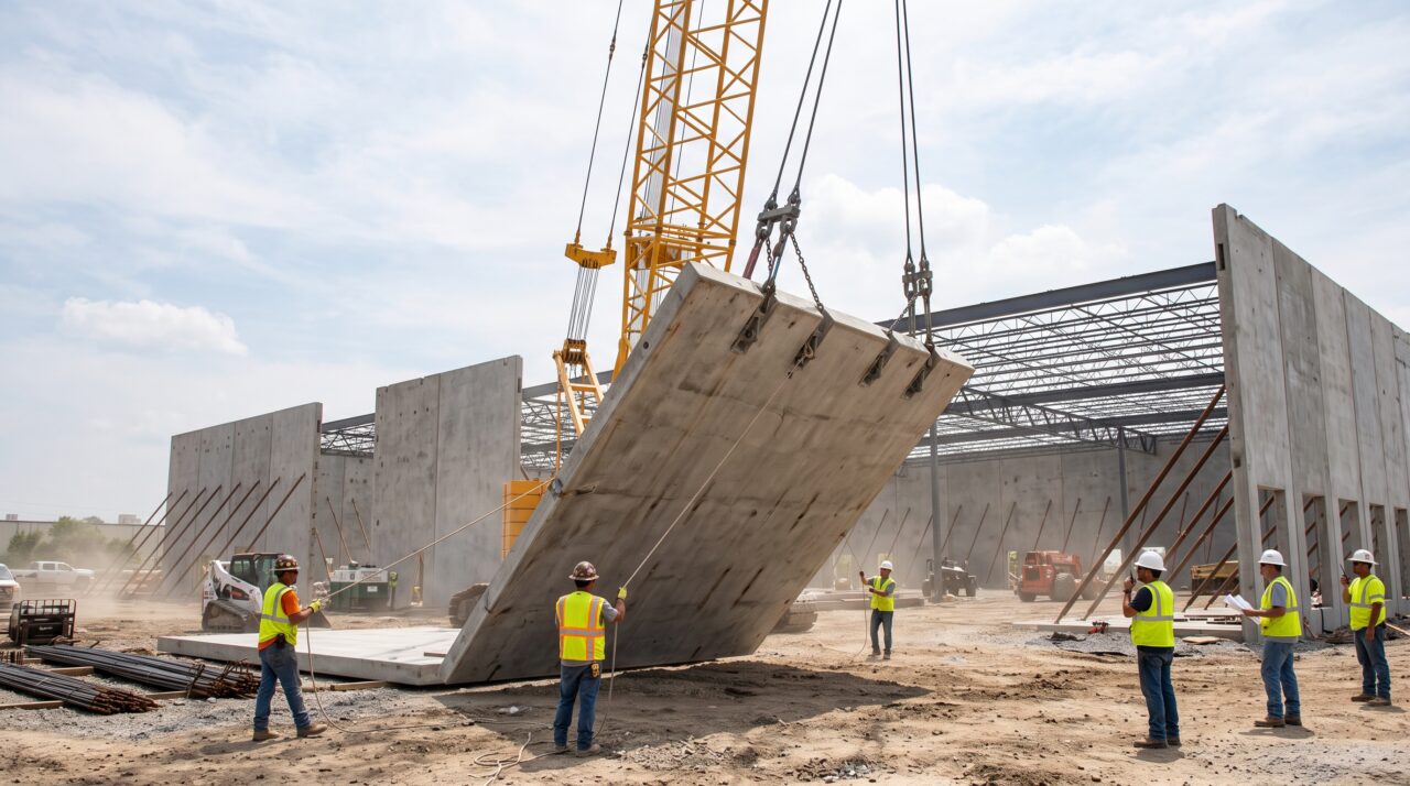 Sistema construtivo tilt-up para grandes galpões e galerias.