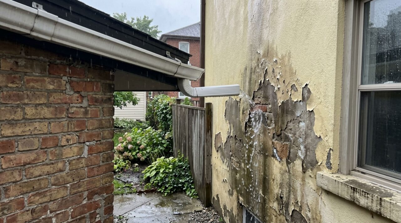 Homem passa uma semana fora de casa, ao retornar descobre que vizinho instalou calha despejando água da chuva em seu quintal e exige mudança da obra após aparecerem infiltrações