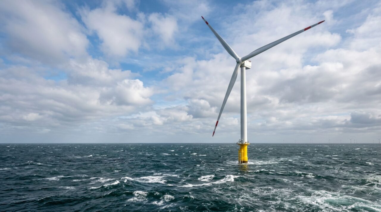 A turbina eólica colossal de 260 metros com pás maiores que um campo de futebol instalada em alto-mar