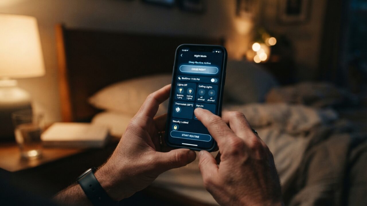 Assistentes de Sono e Relaxamento: Dispositivos de ruído branco, cortinas automatizadas que abrem suavemente com a luz do sol e colchões inteligentes que monitoram a qualidade do sono