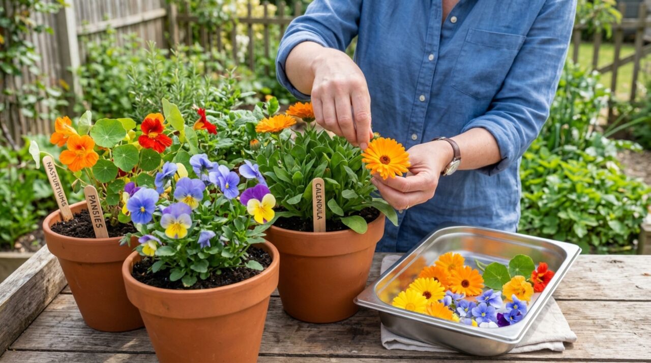 A colheita cuidadosa das flores comestíveis preserva frescor, qualidade visual e segurança antes da entrega