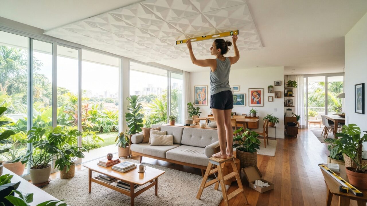 Como transformar o teto da sua sala gastando pouco usando apenas painéis modulares