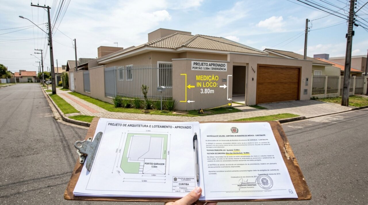 Casal compra terreno de esquina, termina a construção e, ao fazer entrada da garagem, descobre diferença entre a planta do loteamento e as medidas usadas pelo pedreiro