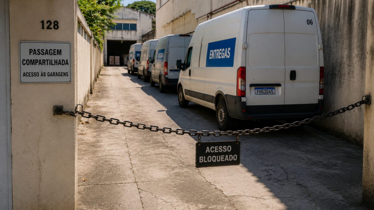 Morador coloca corrente em passagem compartilhada após encontrar seis vans de entrega utilizando diariamente o corredor entre as casas