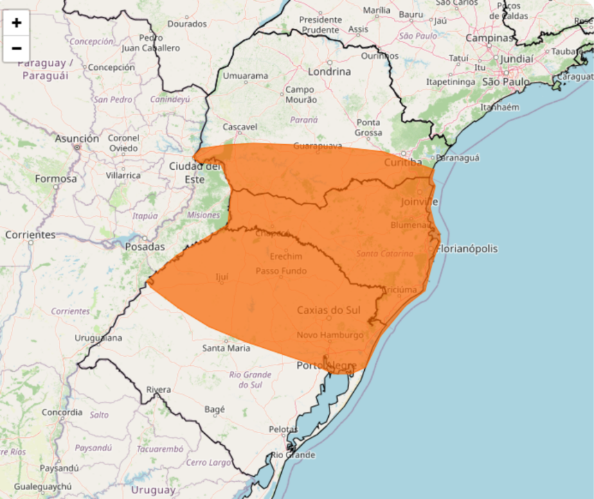 Inmet alerta para os riscos de tempestade severa no sul do Brasil no sábado, 15