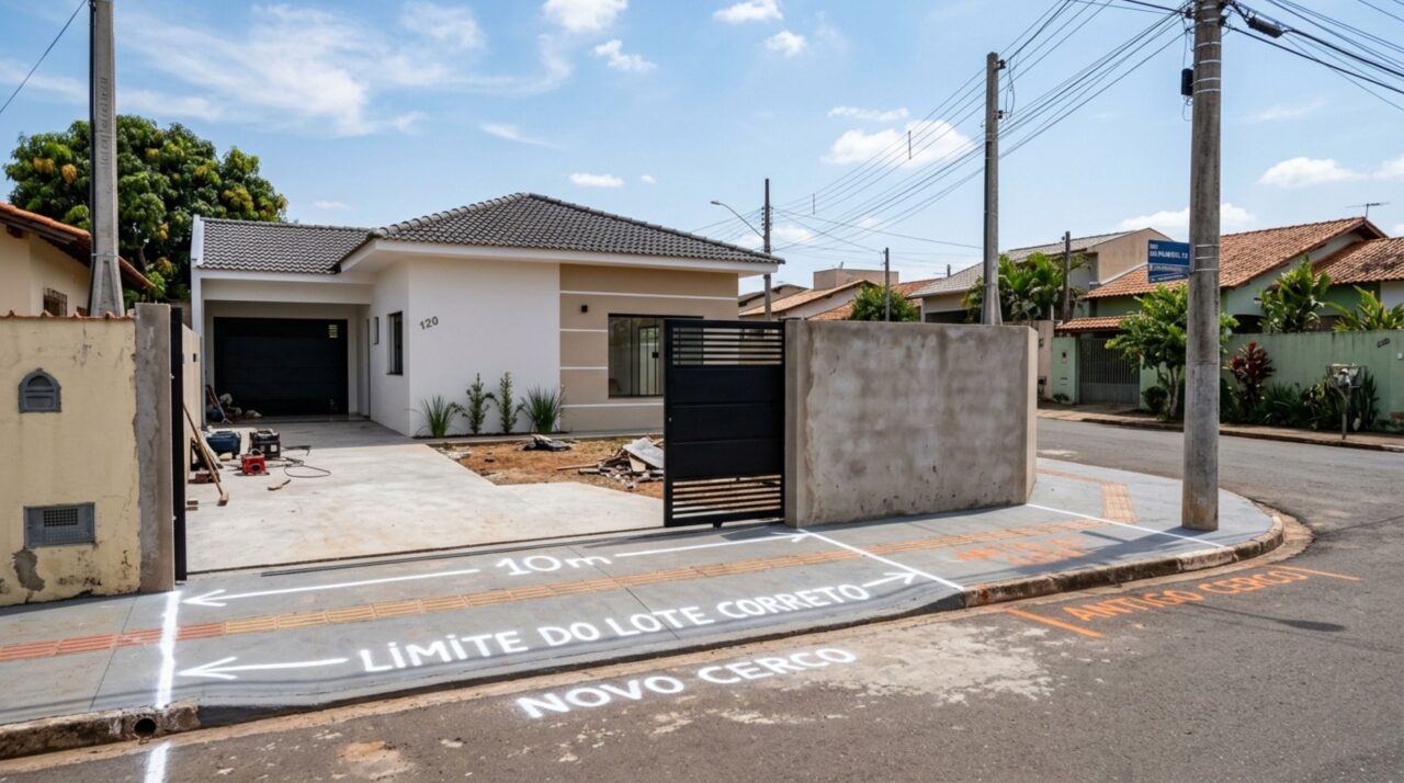 Casal compra terreno para construir a casa dos sonhos, termina a obra e, ao instalar o portão definitivo, descobre divergência entre a frente usada na construção e a matrícula