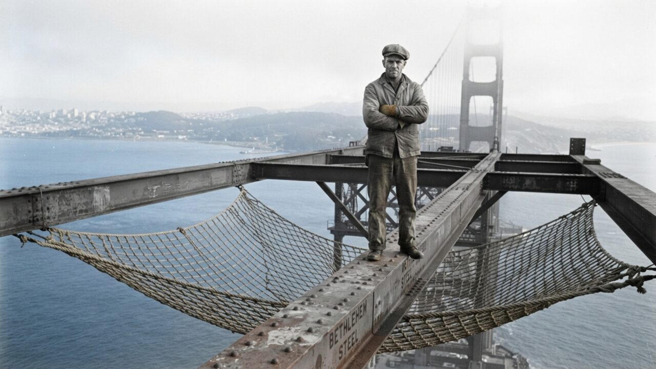 Uma rede instalada sob a construção da ponte Golden Gate salvou 19 trabalhadores de quedas fatais, e os homens que caíram nela passaram a se chamar de Clube do Meio do Caminho para o Inferno