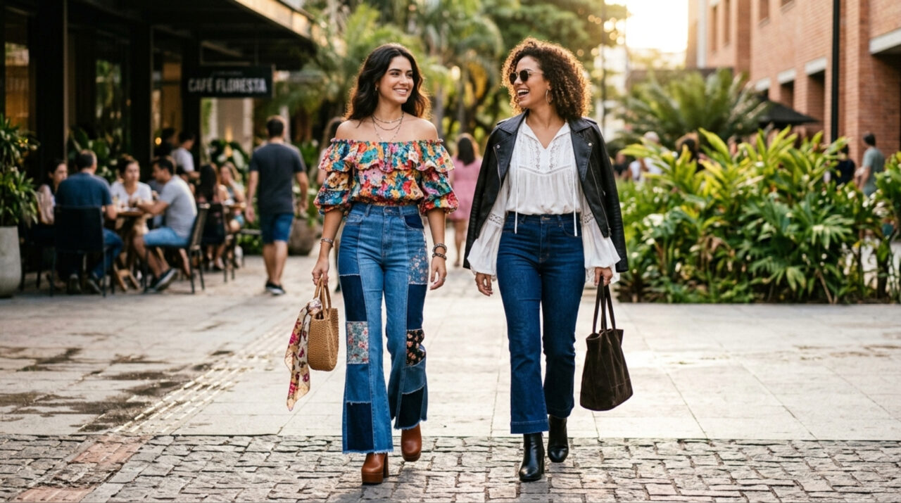 Jeans dos anos 70 voltaram a ser uma tendência em 2026 e agora combinam com blusas boêmias