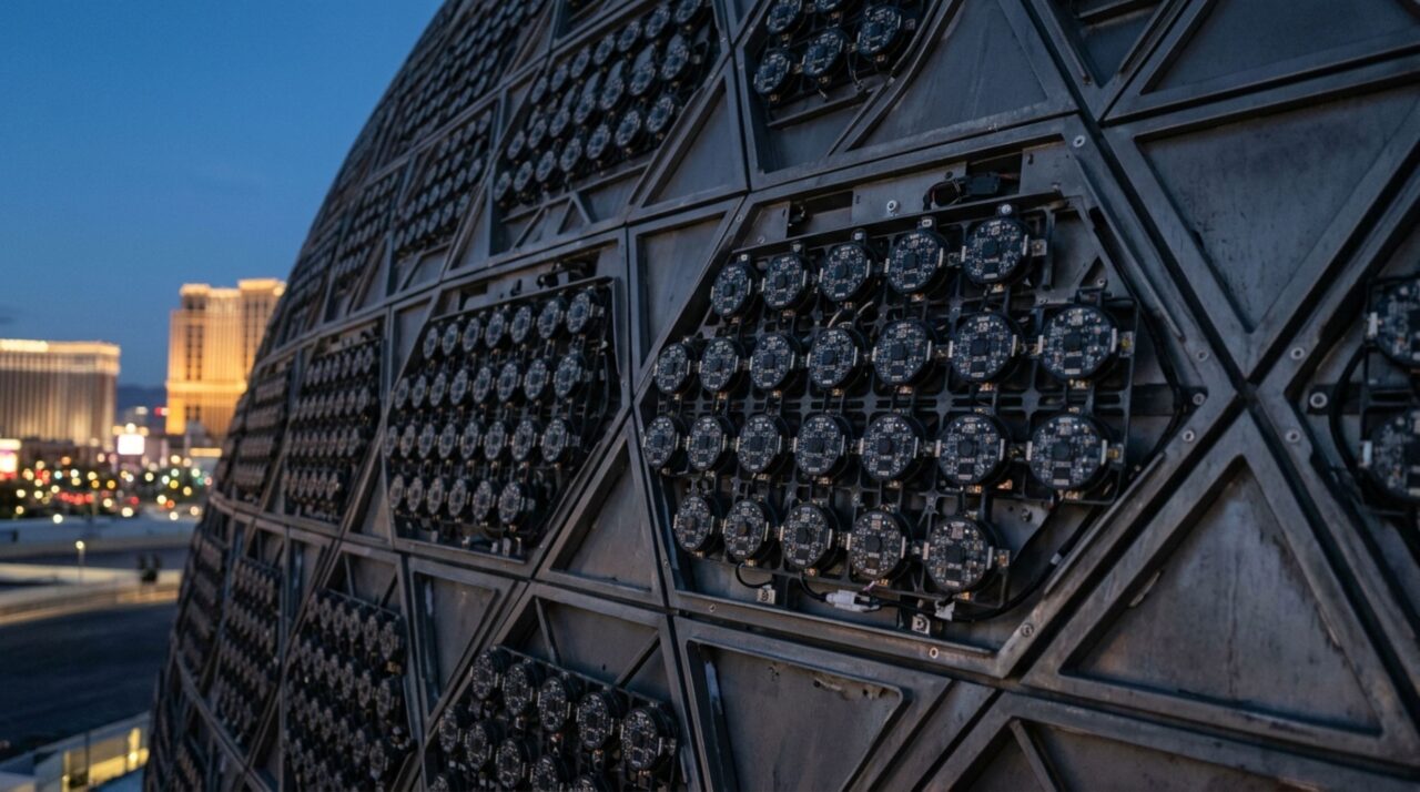 Detalhe dos módulos de LED que cobrem a superfície externa da Sphere