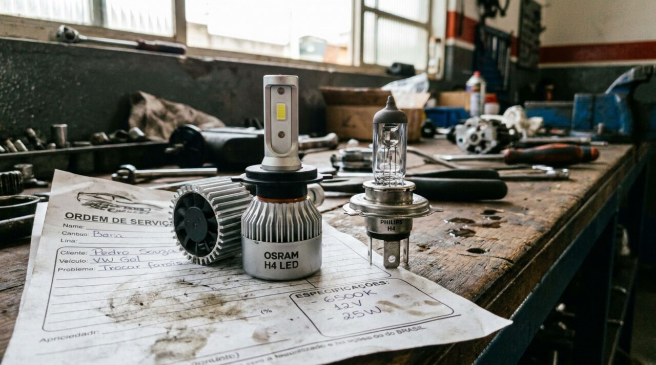 Motorista troca as lâmpadas originais por LED conforme indicação da oficina, mas descobre na fiscalização que a tecnologia não estava prevista para aquele veículo