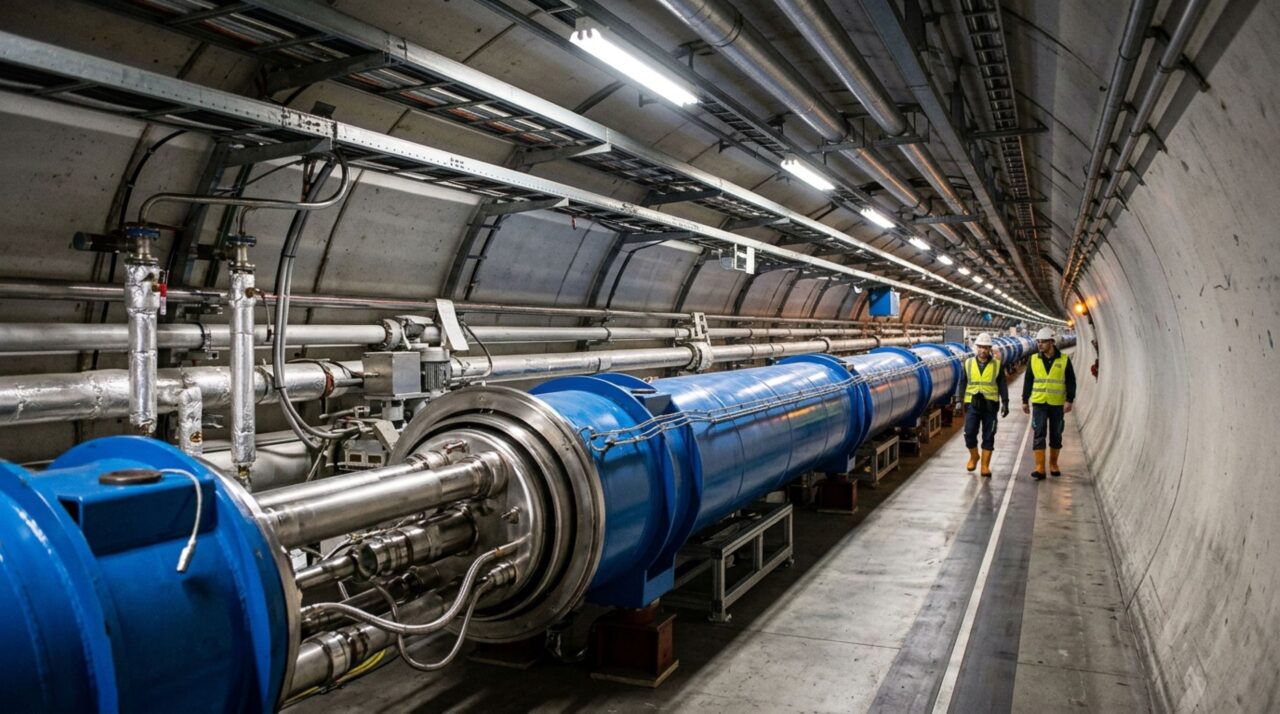 Enterrada a até 175 metros sob o solo e equipada com um túnel circular de 27 quilômetros, esta estrutura foi construída para acelerar partículas quase à velocidade da luz e fazer feixes colidirem com precisão microscópica