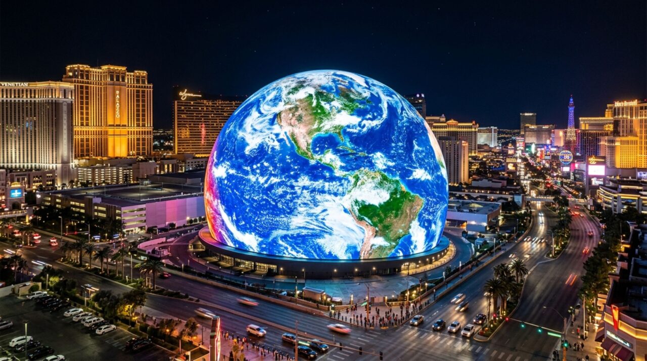 A arena bilionária coberta por 1,2 milhão de pontos de LED que projeta imagens gigantes visíveis a quilômetros de distância