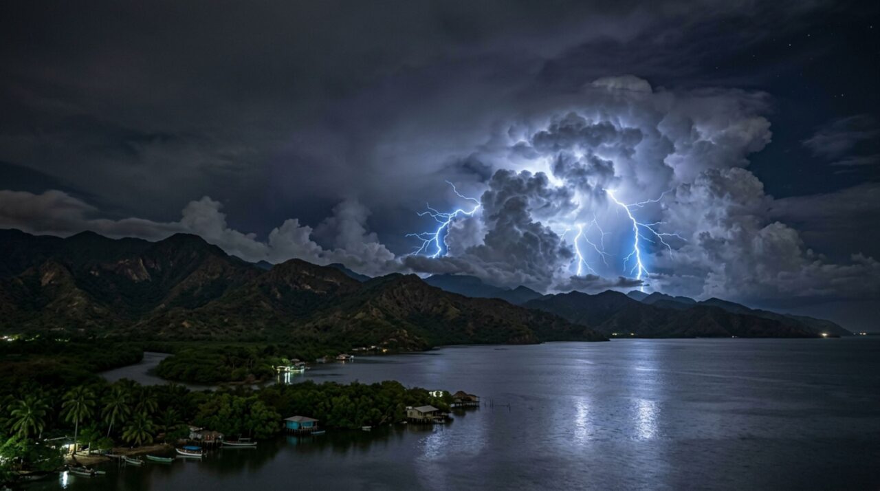 O Lago de Maracaibo e o relevo dos Andes favorecem a formação recorrente dos Raios do Catatumbo durante a noite