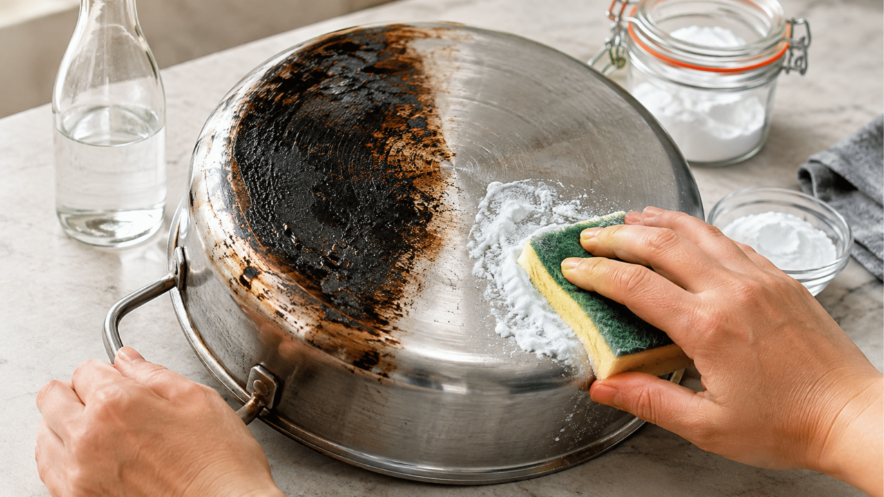 Limpe o fundo queimado da panela sem fazer força: coloque esses 2 ingredientes e deixe que eles trabalhem