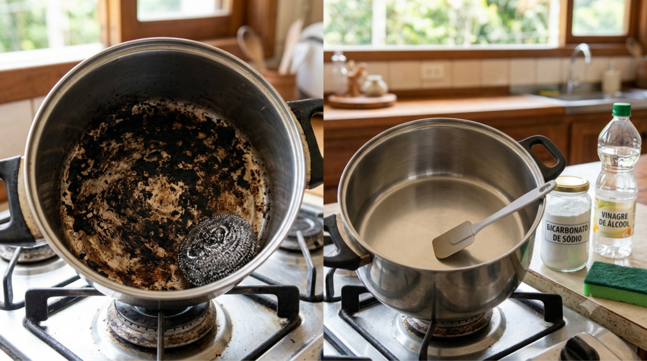 Limpe o fundo queimado da panela sem fazer força esfregando: coloque esses 2 ingredientes e deixe que eles trabalhem