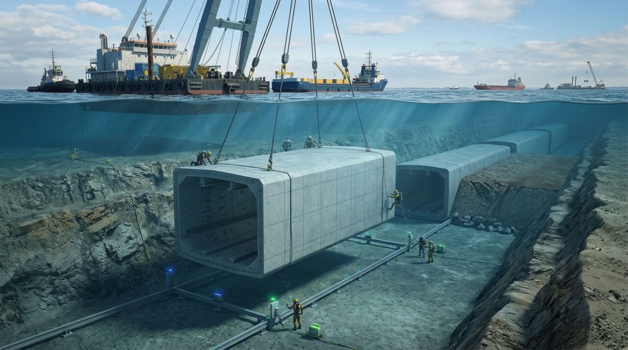 Imersão dos elementos do Túnel Fehmarnbelt