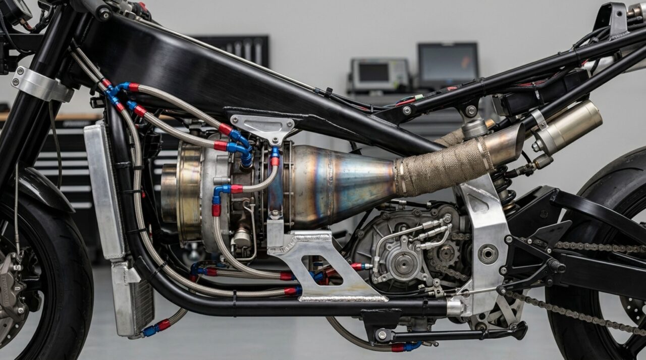 A estrutura interna e os componentes de engenharia que adaptam a turbina ao chassi