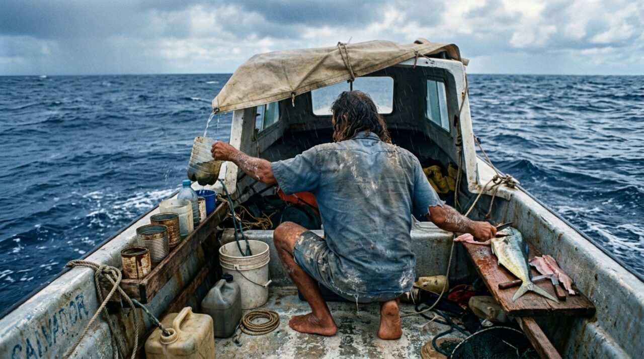 Durante a longa deriva, José Salvador Alvarenga dependeu principalmente da água da chuva e de peixes, tartarugas e aves marinhas capturados diretamente no oceano