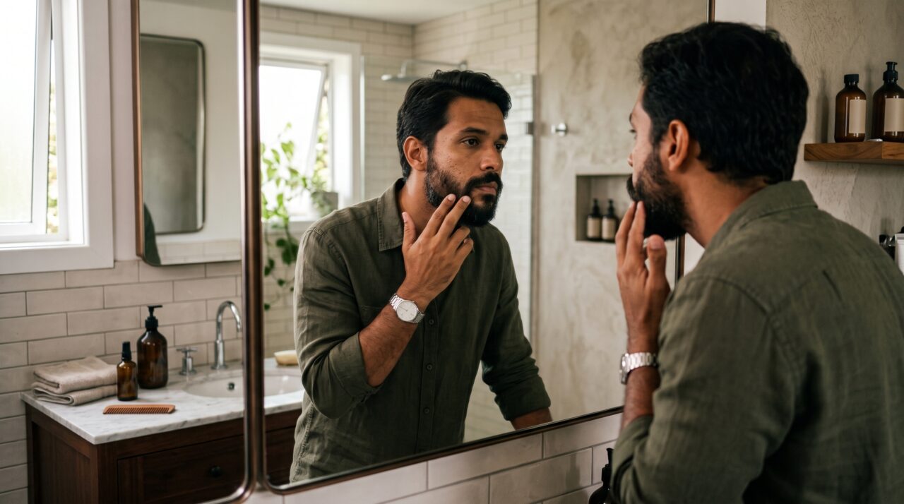 Barba falhada não precisa ser raspada toda vez que cresce: alguns comprimentos conseguem misturar melhor as áreas vazias e deixar o desenho muito mais uniforme