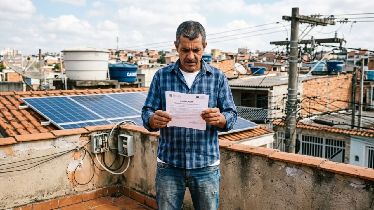 Morador instala placas solares para reduzir conta de luz e condomínio exige a retirada porque parte do sistema ocupa o telhado coletivo