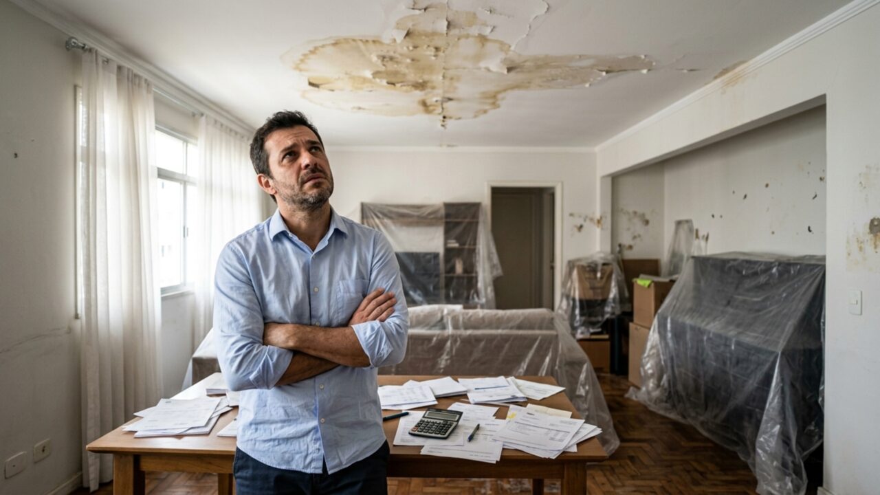 Inquilino gasta R$ 11 mil para conter infiltração ignorada pelo proprietário e na saída encontra cláusula que pode deixá-lo sem qualquer reembolso